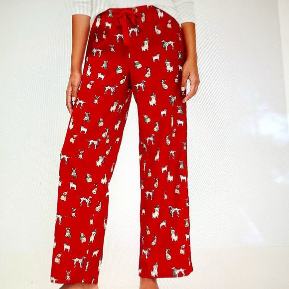 ANN TAYLOR LOFT WOMEN'S HOLIDAY DOG PAJAMA PANTS:NWT TANGO RED/MULTI  LARGE - Picture 1 of 9